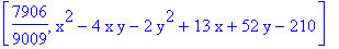 [7906/9009, x^2-4*x*y-2*y^2+13*x+52*y-210]